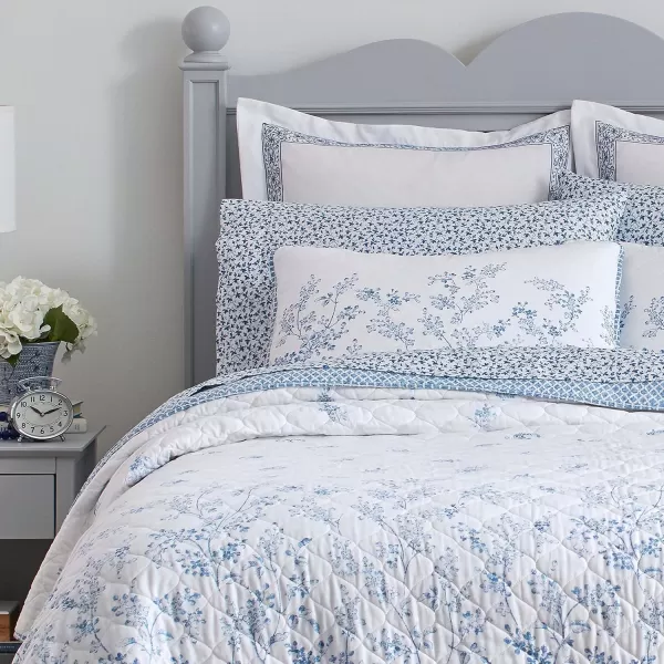 Laura Ashley Home - Twin Quilt Set, Reversible Cotton Bedding with Matching Sham, Pre-Washed Home Decor for Added Softness 