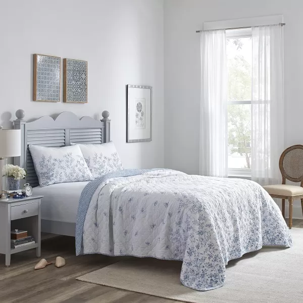 Laura Ashley Home - Twin Quilt Set, Reversible Cotton Bedding with Matching Sham, Pre-Washed Home Decor for Added Softness 