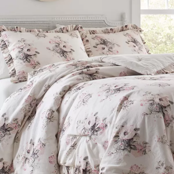 Laura Ashley Home | Viola Collection | Comforter Luxury Ultra Soft Cotton Bedding Set, Stylish Delicate Design for Home Décor, Queen, Beige