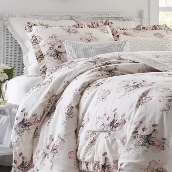 Laura Ashley Home | Viola Collection | Comforter Luxury Ultra Soft Cotton Bedding Set, Stylish Delicate Design for Home Décor, Queen, Beige