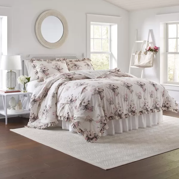 Laura Ashley Home | Viola Collection | Comforter Luxury Ultra Soft Cotton Bedding Set, Stylish Delicate Design for Home Décor, Queen, Beige