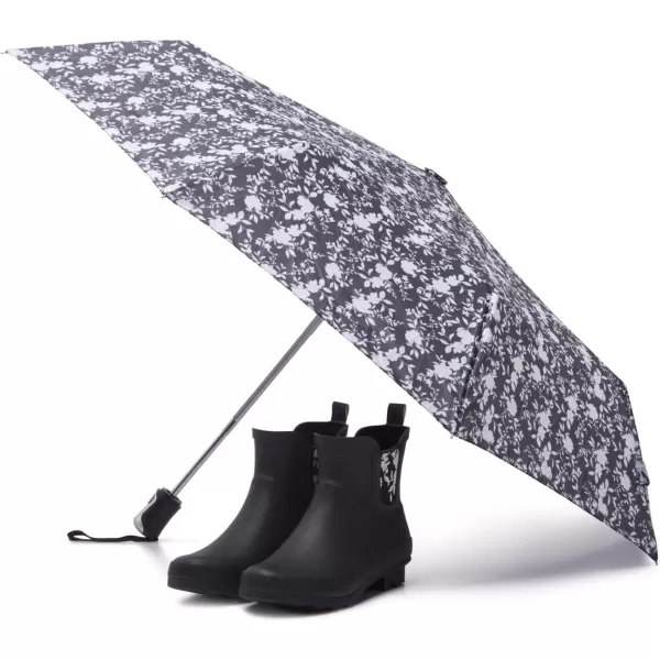 Laura Ashley Ladies Mid Cut Ankle Height Rubber Rain Boots/Umbrella Black Set, 5