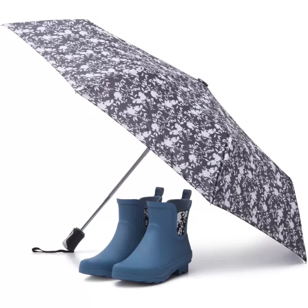 Laura Ashley Ladies Mid Cut Ankle Height Rubber Rain Boots/Umbrella Black Set, 5