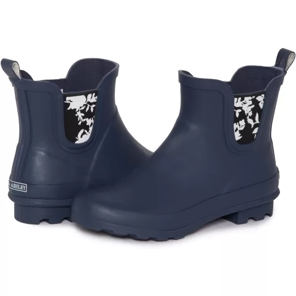 Laura Ashley Ladies Mid Cut Ankle Height Rubber Rain Boots/Umbrella Black Set, 5