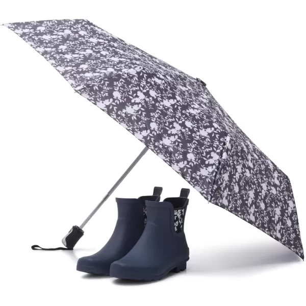 Laura Ashley Ladies Mid Cut Ankle Height Rubber Rain Boots/Umbrella Black Set, 5