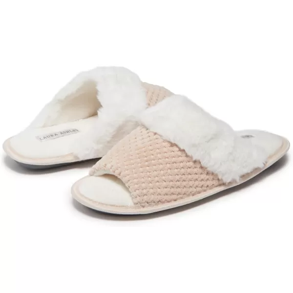 Laura Ashley Ladies Plush Spa Slide Slipper, Open Toe Slippers for Women
