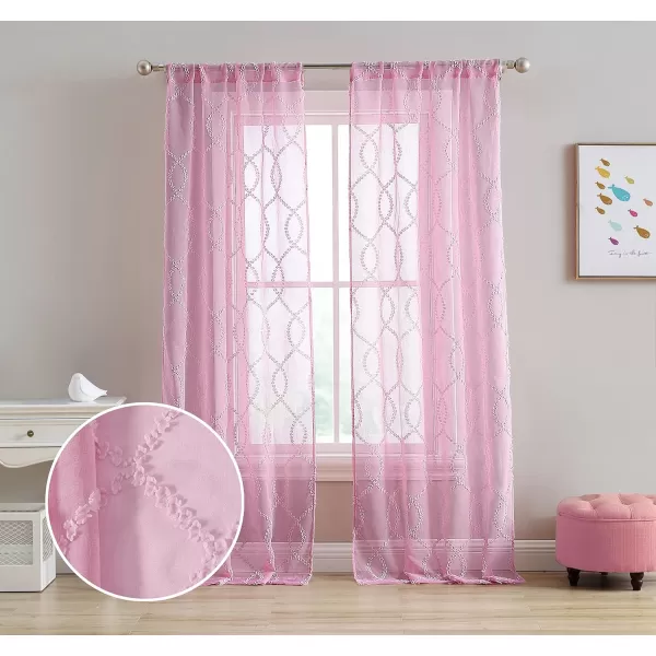 Laura Ashley Lattice Sheer Curtains with Rod Pocket, Each Panel Measures 38" W x 84" L, White, 2 Panels