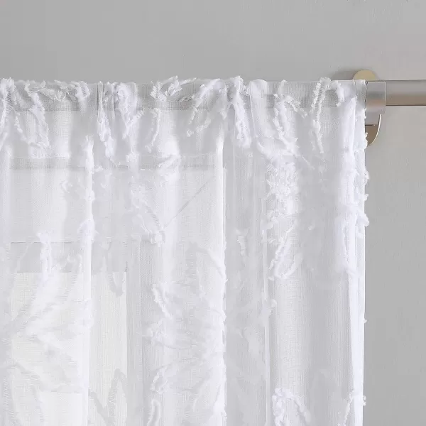 Laura Ashley Lattice Sheer Curtains with Rod Pocket, Each Panel Measures 38" W x 84" L, White, 2 Panels
