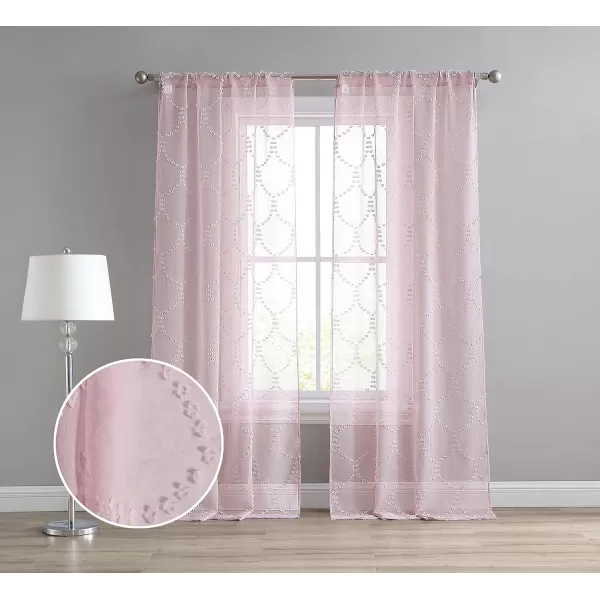 Laura Ashley Lattice Sheer Curtains with Rod Pocket, Each Panel Measures 38" W x 84" L, White, 2 Panels