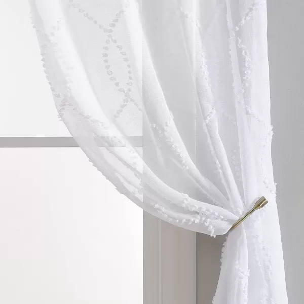 Laura Ashley Lattice Sheer Curtains with Rod Pocket, Each Panel Measures 38" W x 84" L, White, 2 Panels