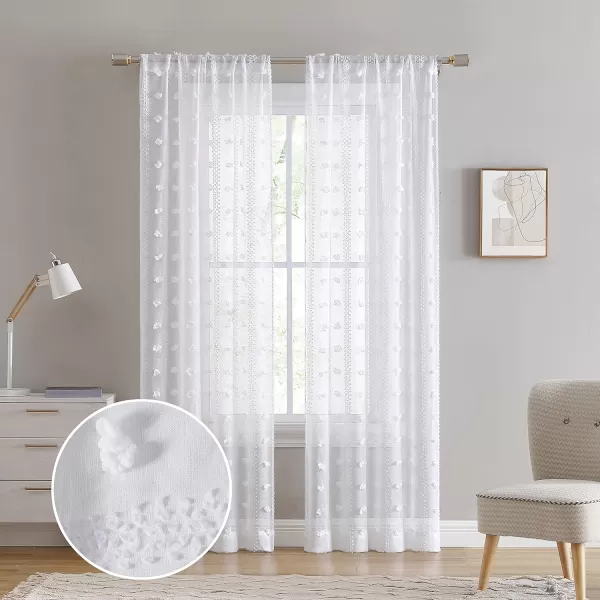 Laura Ashley Lattice Sheer Curtains with Rod Pocket, Each Panel Measures 38" W x 84" L, White, 2 Panels