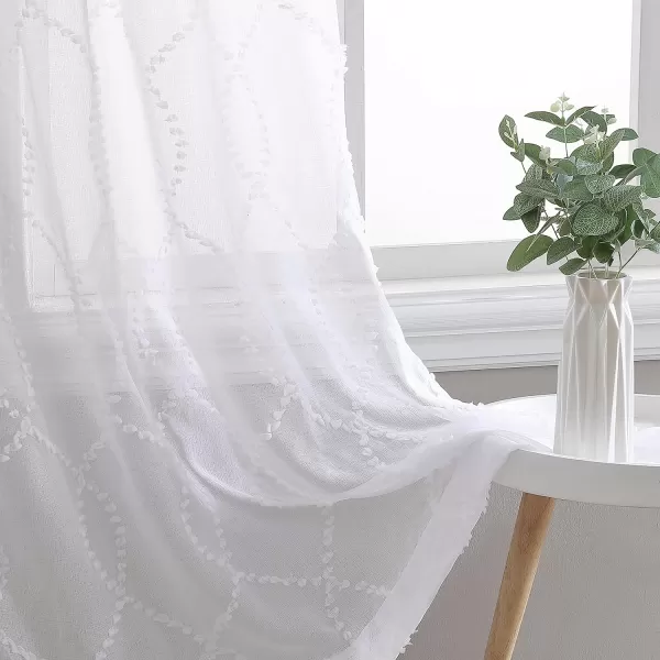 Laura Ashley Lattice Sheer Curtains with Rod Pocket, Each Panel Measures 38" W x 84" L, White, 2 Panels