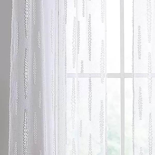 Laura Ashley Lattice Sheer Curtains with Rod Pocket, Each Panel Measures 38" W x 84" L, White, 2 Panels