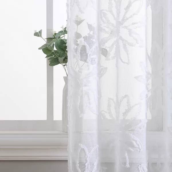 Laura Ashley Lattice Sheer Curtains with Rod Pocket, Each Panel Measures 38" W x 84" L, White, 2 Panels