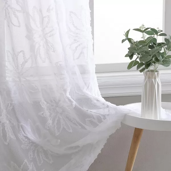 Laura Ashley Lattice Sheer Curtains with Rod Pocket, Each Panel Measures 38" W x 84" L, White, 2 Panels