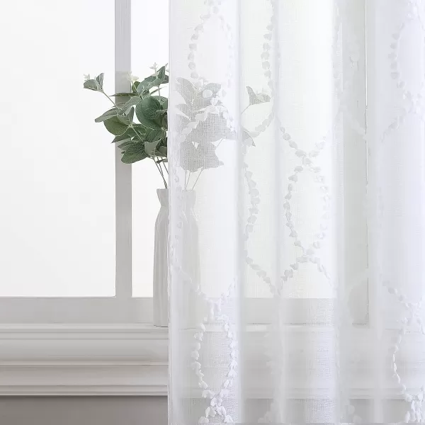 Laura Ashley Lattice Sheer Curtains with Rod Pocket, Each Panel Measures 38" W x 84" L, White, 2 Panels
