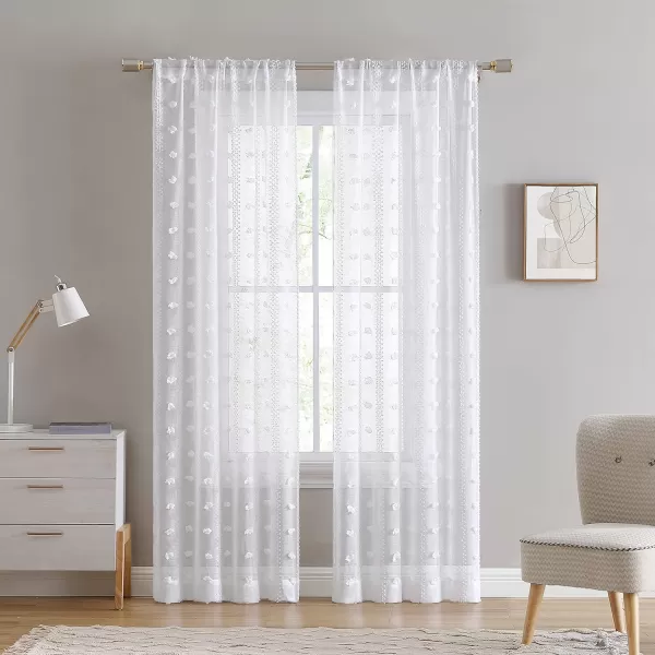 Laura Ashley Lattice Sheer Curtains with Rod Pocket, Each Panel Measures 38" W x 84" L, White, 2 Panels
