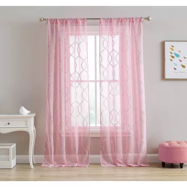 Laura Ashley Lattice Sheer Curtains with Rod Pocket, Each Panel Measures 38" W x 84" L, White, 2 Panels