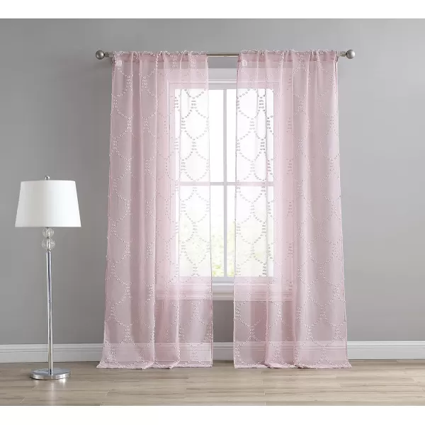 Laura Ashley Lattice Sheer Curtains with Rod Pocket, Each Panel Measures 38" W x 84" L, White, 2 Panels