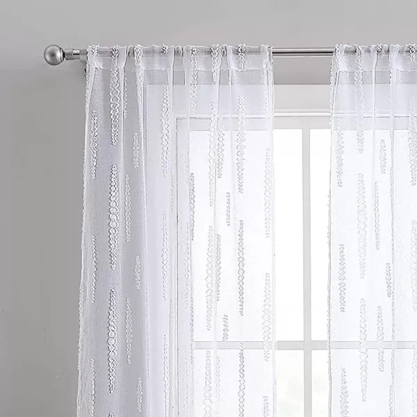 Laura Ashley Lattice Sheer Curtains with Rod Pocket, Each Panel Measures 38" W x 84" L, White, 2 Panels