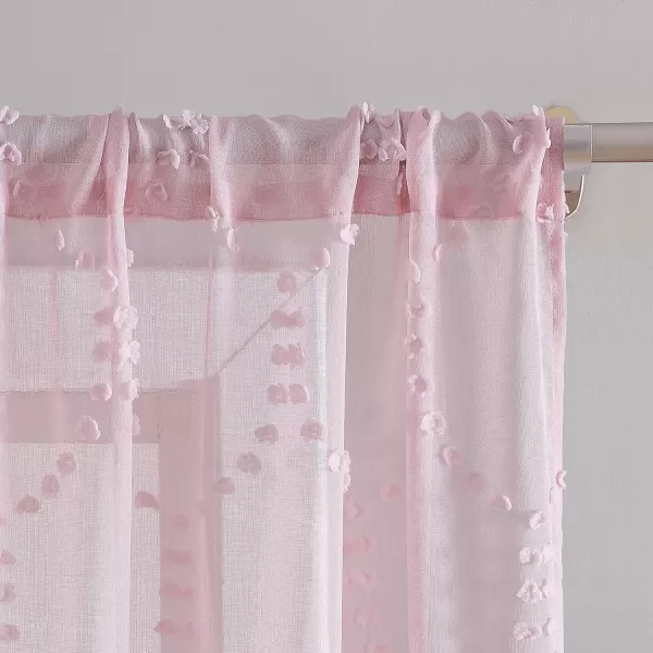 Laura Ashley Lattice Sheer Curtains with Rod Pocket, Each Panel Measures 38" W x 84" L, White, 2 Panels