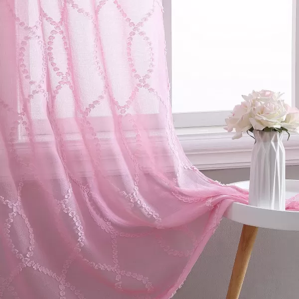 Laura Ashley Lattice Sheer Curtains with Rod Pocket, Each Panel Measures 38" W x 84" L, White, 2 Panels