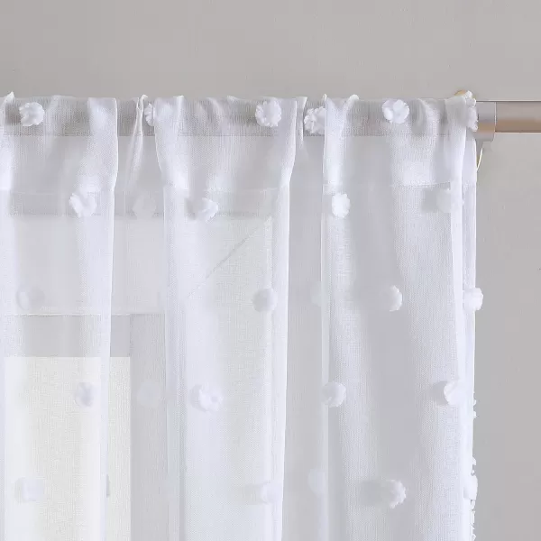 Laura Ashley Lattice Sheer Curtains with Rod Pocket, Each Panel Measures 38" W x 84" L, White, 2 Panels