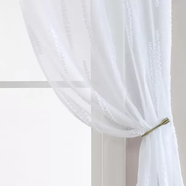 Laura Ashley Lattice Sheer Curtains with Rod Pocket, Each Panel Measures 38" W x 84" L, White, 2 Panels