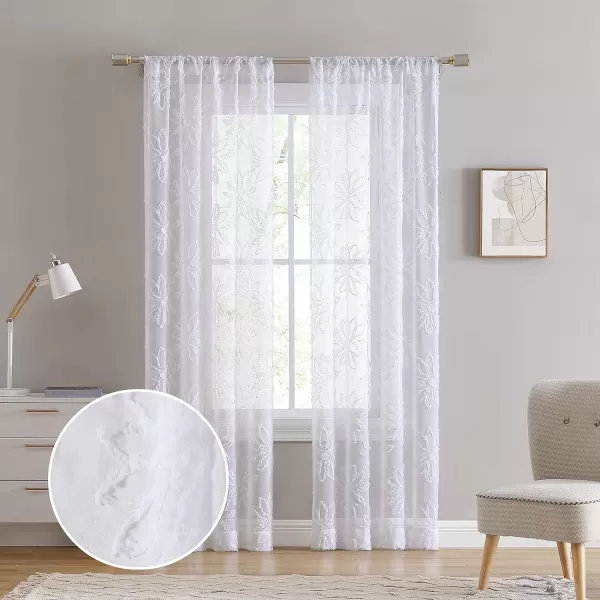 Laura Ashley Lattice Sheer Curtains with Rod Pocket, Each Panel Measures 38" W x 84" L, White, 2 Panels