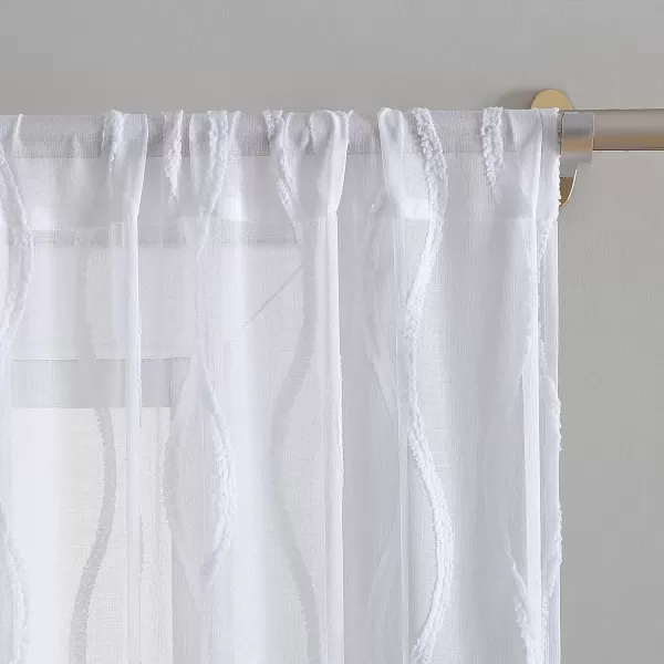 Laura Ashley Lattice Sheer Curtains with Rod Pocket, Each Panel Measures 38" W x 84" L, White, 2 Panels