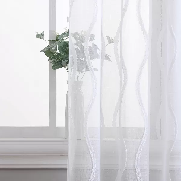 Laura Ashley Lattice Sheer Curtains with Rod Pocket, Each Panel Measures 38" W x 84" L, White, 2 Panels