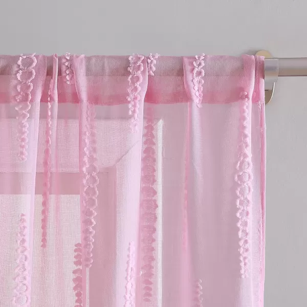 Laura Ashley Lattice Sheer Curtains with Rod Pocket, Each Panel Measures 38" W x 84" L, White, 2 Panels