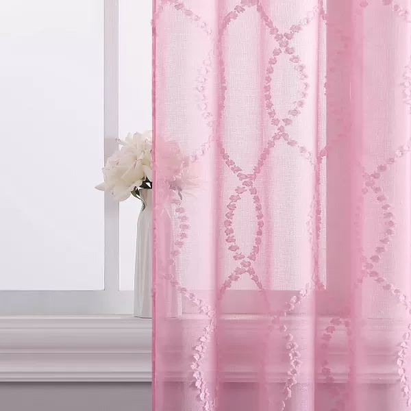 Laura Ashley Lattice Sheer Curtains with Rod Pocket, Each Panel Measures 38" W x 84" L, White, 2 Panels