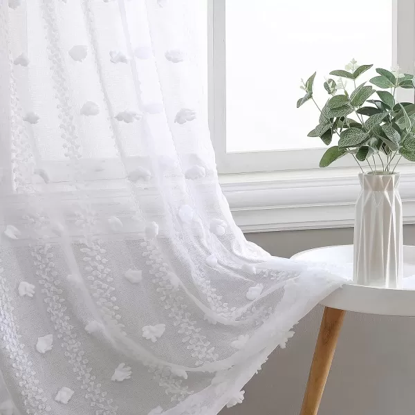 Laura Ashley Lattice Sheer Curtains with Rod Pocket, Each Panel Measures 38" W x 84" L, White, 2 Panels