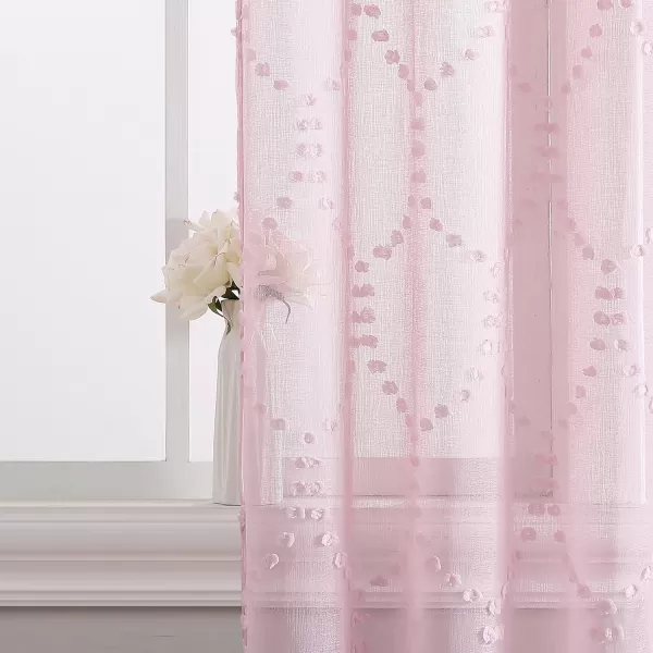 Laura Ashley Lattice Sheer Curtains with Rod Pocket, Each Panel Measures 38" W x 84" L, White, 2 Panels