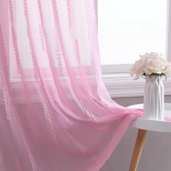 Laura Ashley Lattice Sheer Curtains with Rod Pocket, Each Panel Measures 38" W x 84" L, White, 2 Panels