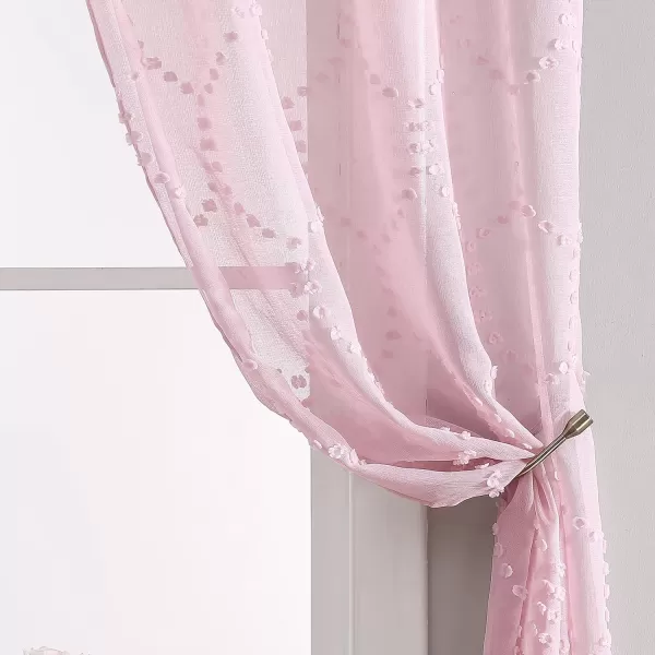 Laura Ashley Lattice Sheer Curtains with Rod Pocket, Each Panel Measures 38" W x 84" L, White, 2 Panels
