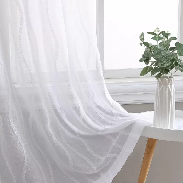 Laura Ashley Lattice Sheer Curtains with Rod Pocket, Each Panel Measures 38" W x 84" L, White, 2 Panels