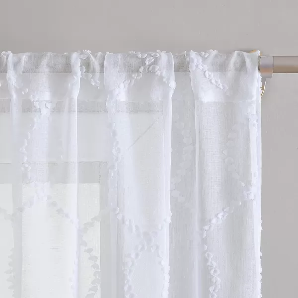 Laura Ashley Lattice Sheer Curtains with Rod Pocket, Each Panel Measures 38" W x 84" L, White, 2 Panels