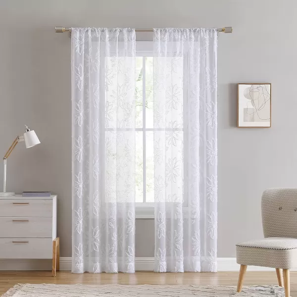 Laura Ashley Lattice Sheer Curtains with Rod Pocket, Each Panel Measures 38" W x 84" L, White, 2 Panels