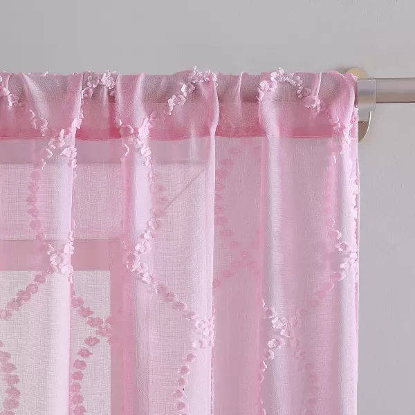Laura Ashley Lattice Sheer Curtains with Rod Pocket, Each Panel Measures 38" W x 84" L, White, 2 Panels