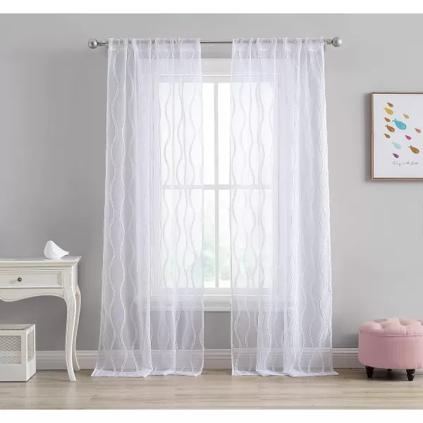 Laura Ashley Lattice Sheer Curtains with Rod Pocket, Each Panel Measures 38" W x 84" L, White, 2 Panels