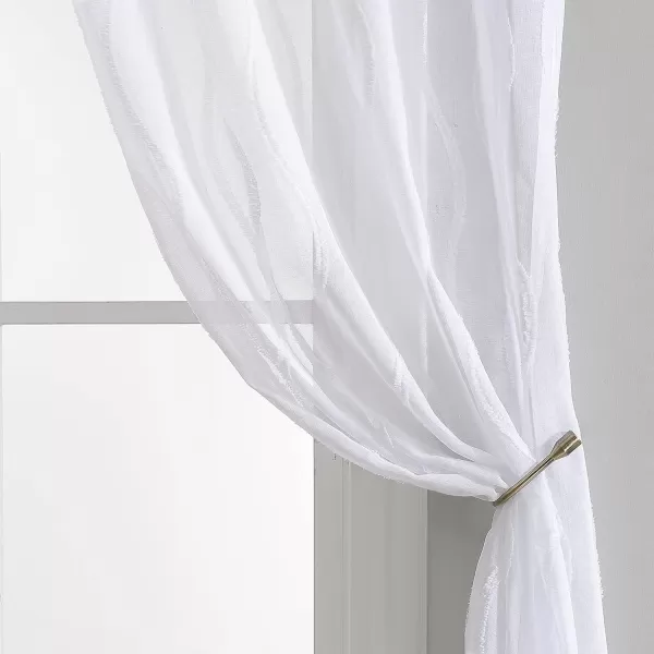 Laura Ashley Lattice Sheer Curtains with Rod Pocket, Each Panel Measures 38" W x 84" L, White, 2 Panels