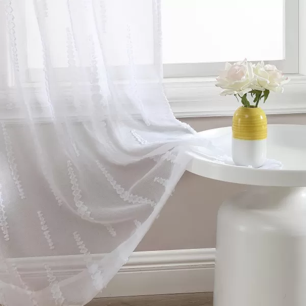 Laura Ashley Lattice Sheer Curtains with Rod Pocket, Each Panel Measures 38" W x 84" L, White, 2 Panels