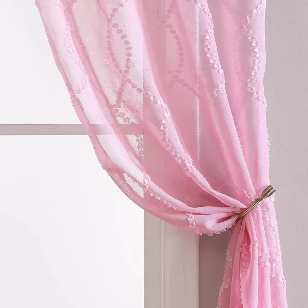 Laura Ashley Lattice Sheer Curtains with Rod Pocket, Each Panel Measures 38" W x 84" L, White, 2 Panels