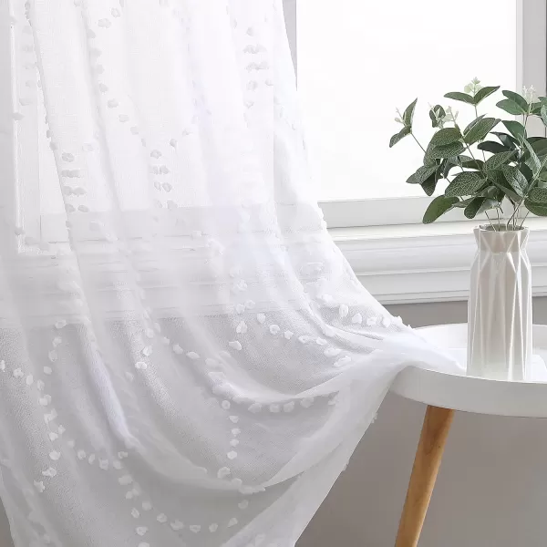 Laura Ashley Lattice Sheer Curtains with Rod Pocket, Each Panel Measures 38" W x 84" L, White, 2 Panels