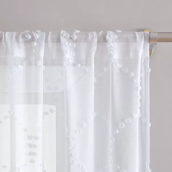 Laura Ashley Lattice Sheer Curtains with Rod Pocket, Each Panel Measures 38" W x 84" L, White, 2 Panels