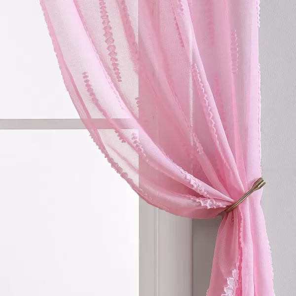 Laura Ashley Lattice Sheer Curtains with Rod Pocket, Each Panel Measures 38" W x 84" L, White, 2 Panels