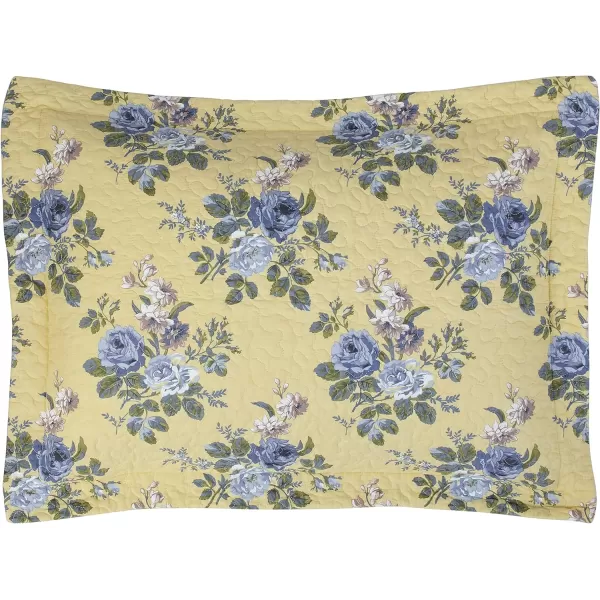 Laura Ashley Linley Collection Quilt Set-100% Cotton, Reversible, Lightweight &amp; Breathable Bedding, Pre-Washed for Added Softness, Queen, Pale Yellow