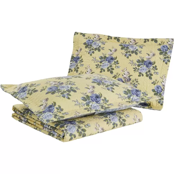 Laura Ashley Linley Collection Quilt Set-100% Cotton, Reversible, Lightweight &amp; Breathable Bedding, Pre-Washed for Added Softness, Queen, Pale Yellow